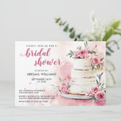 ロマンチックピンクローズケーキフローラブライダルシャワー 招待状 (スタンド正面)