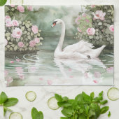 ロマンチックピンクローズスワンレイクフローラブライダルシャワー キッチンタオル (折り畳み)