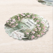 ロマンチックピンクローズスワンレイクフローラブライダルシャワー ペーパーコースター (アングル)