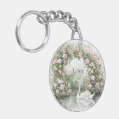 ロマンチックピンクローズスワンレイクフローラ キーホルダー (正面左)