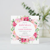 ロマンチックピンクローズフラワーズブライダルシャワー 招待状 (スタンド正面)