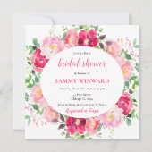 ロマンチックピンクローズフラワーズブライダルシャワー 招待状 (正面)