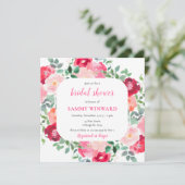 ロマンチックピンクローズフラワーズブライダルシャワー 招待状 (スタンド正面)