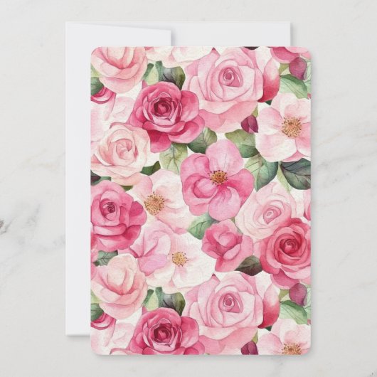 ロマンチックピンクローズフローラ結婚ズ 招待状 (裏面)