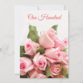 ロマンチックピンクローズブーケ100誕生日 招待状 (正面)