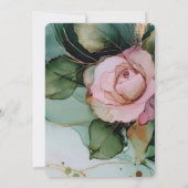 ロマンチックピンクローズホワイト金ゴールドフローラブライダルシャワー 招待状 (裏面)