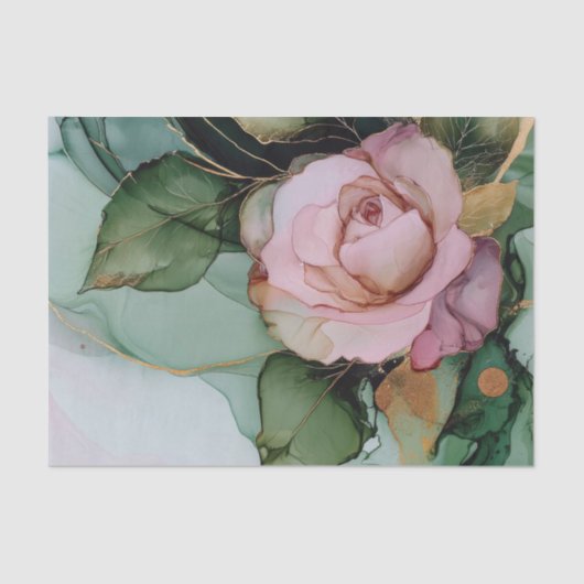 ロマンチックピンクローズホワイト金ゴールドフローラブライダルシャワー 薄葉紙 (正面)