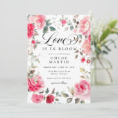 ロマンチックピンクローズラブイン開花ブライダルシャワー 招待状 (スタンド正面)