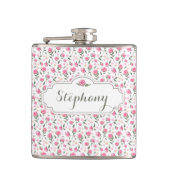 ロマンチックピンクローズ名前をカスタムするフェミニンフラスコ フラスク (正面)