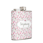 ロマンチックピンクローズ名前をカスタムするフェミニンフラスコ フラスク (右)