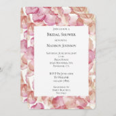 ロマンチックピンクローズ花びらフローラブライダルシャワー 招待状 (正面/裏面)