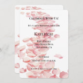ロマンチックピンクローズ花びらフローラ誕生日 招待状 (正面/裏面)