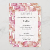 ロマンチックピンクローズ花びらフローラ誕生日 招待状 (正面/裏面)