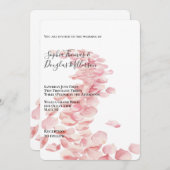 ロマンチックピンクローズ花びら結婚フローラ 招待状 (正面/裏面)