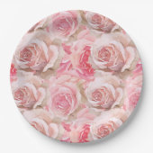 ロマンチックピンクローゼスフローラブライダルシャワー ペーパープレート (正面)