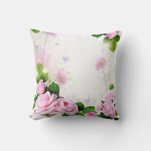 ロマンチックピンクローゼス装飾用クッション クッション (正面)