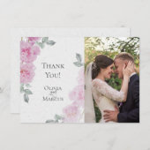 ロマンチックピンク牡丹ライス紙はだしの花嫁™ サンキューカード (正面/裏面)