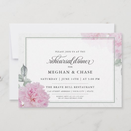 ロマンチックピンク牡丹ライス紙はだしの花嫁™ 招待状 (正面)