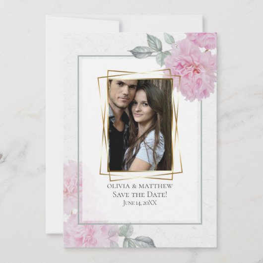 ロマンチックピンク牡丹ライス紙はだしの花嫁™ 招待状 (正面)