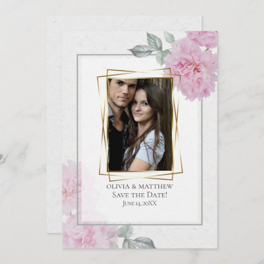 ロマンチックピンク牡丹ライス紙はだしの花嫁™ 招待状 (正面/裏面)