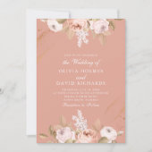 ロマンチックピンク牡丹結婚式招待状 招待状 (正面)