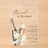 ロマンチックピンク花びらバブーブリーブルックブライダルシャワー アクリル招待状 (正面)