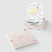 ロマンチックピンク赤面バラペタルフローラ ストーンコースター (横)