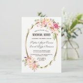 ロマンチックピンク赤面フローラ金ゴールドリハーサルディナー 招待状 (スタンド正面)