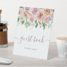 ロマンチックピンク&パープルバラシャワーゲストブックサイン 台座サイン