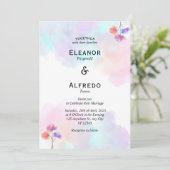 ロマンチックピンク&ブルー結婚式招待状 招待状 (スタンド正面)