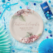 ロマンチックピンク&赤面ウォーターカラーアジサイの花 ペーパープレート (パーティー)