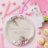 ロマンチックピンク&赤面ウォーターカラーアジサイの花 ペーパープレート (パーティー)