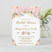 ロマンチックピンク&金ゴールドフローラブライダルシャワー招待状 招待状 (スタンド正面)