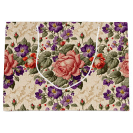 ロマンチックピーチアンドコーラルバラ ラージペーパーバッグ