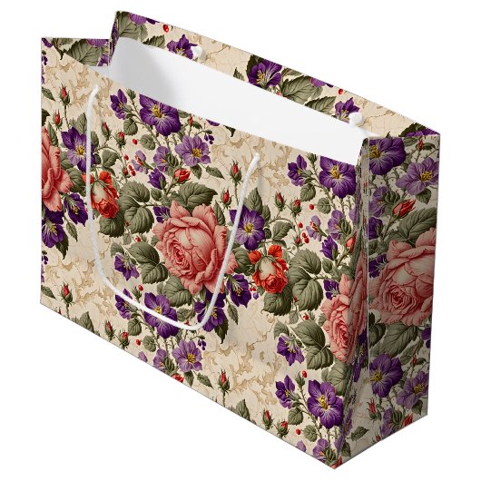 ロマンチックピーチアンドコーラルバラ ラージペーパーバッグ (正面アングル)