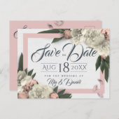 ロマンチックピーチアンドホワイトフローラ牡丹 ポストカード (正面/裏面)