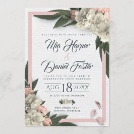 ロマンチックピーチアンドホワイトフローラ牡丹 招待状