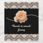 ロマンチックピーチバラフェイクレースオンブラック ワインラベル (シングルラベル)