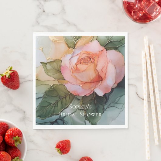 ロマンチックピーチバラフローラブライダルシャワー スタンダードランチョンナプキン (インサイチュ)
