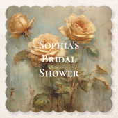 ロマンチックピーチバラフローラブライダルシャワー ペーパーコースター (正面)