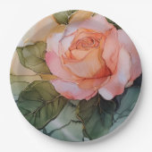 ロマンチックピーチバラフローラブライダルシャワー ペーパープレート (正面)