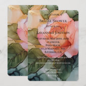 ロマンチックピーチバラフローラブライダルシャワー 招待状 (正面/裏面)