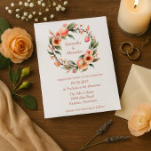 ロマンチックピーチブロッサム結婚リース 招待状