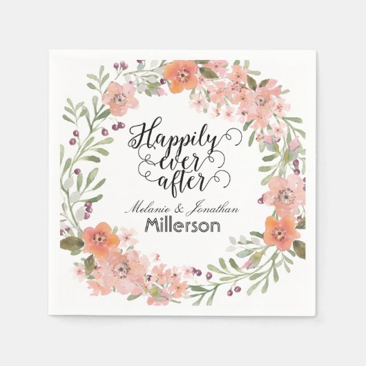 ロマンチックピーチ結婚フローラ スタンダードカクテルナプキン (正面)