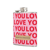 ロマンチックファンシーな赤とピンクの愛Youパターン フラスク (左)