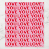 ロマンチックファンシーな赤とピンクの愛Youパターン ワインラベル (シングルラベル)