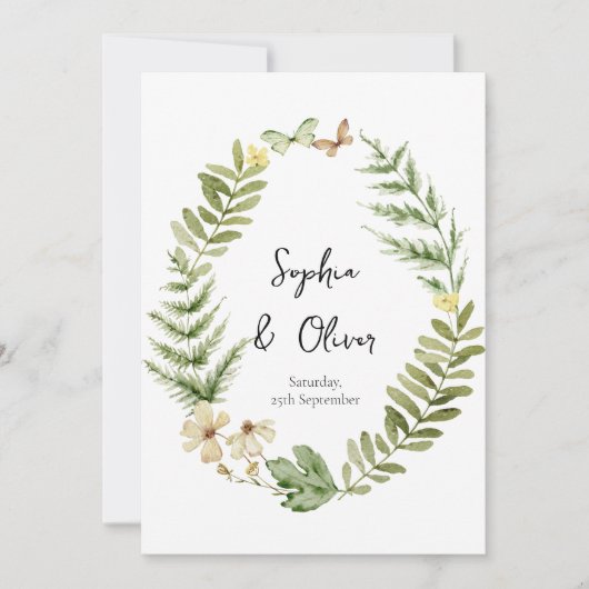 ロマンチックフィールドフラワーバタフライ結婚式招待状 招待状 (正面)