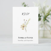 ロマンチックフィールドフラワーミニマリストウェディングRSVPカード 出欠カード (スタンド正面)