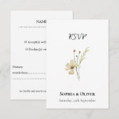 ロマンチックフィールドフラワーミニマリストウェディングRSVPカード 出欠カード (正面/裏面)