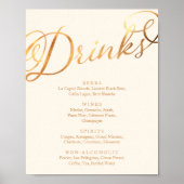 ロマンチックフェイクな金ゴールド書結婚道の飲み物メニュー ポスター (正面)